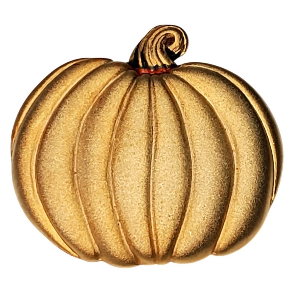 Gold Tone Pumpkin Fall Autumn Halloween Unsigned Vtg 2"